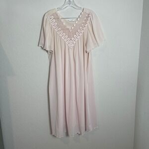 Shadowline‎ Pink Lace Trim Nightgown Sleepwear Lingerie Loungewear Large